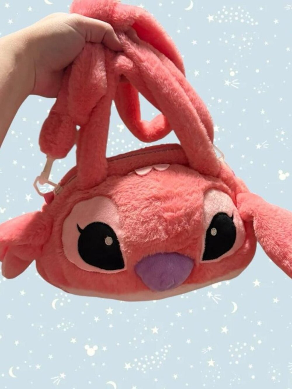 NWOT Pink Stitch Angel plush crossbody bag